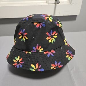 Claire's Rainbow Daisy Bucket Hat with Smiley Faces Happy Fun One Size